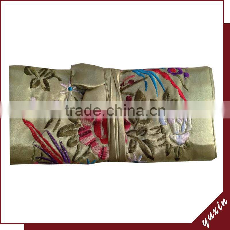 Green Silky jewelry roll or cosmetic roll travel pouch organizer JR011