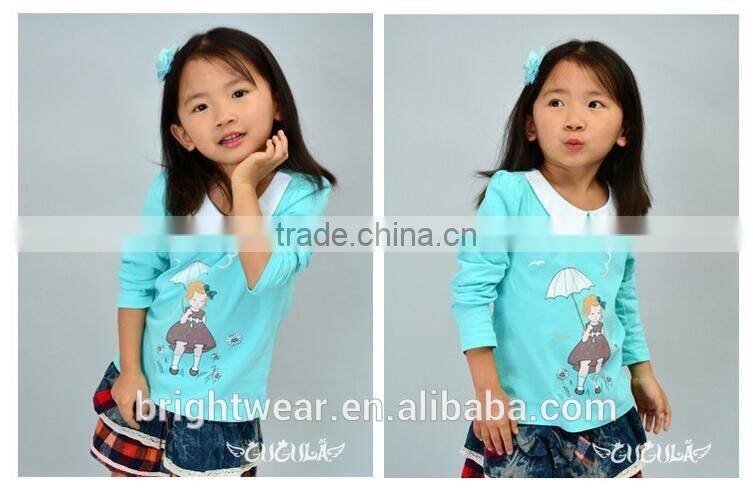 Printed cotton doll collar children cute t-shirt for girls