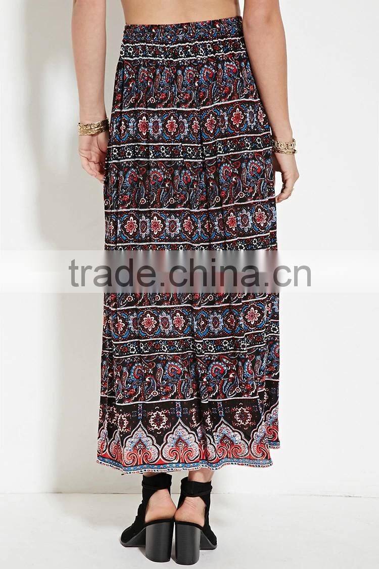 2016 guangzhou shandao summer wholesale new design pleated fashion printing women long skirts designs