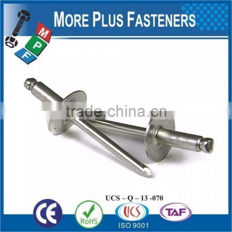 Made in Taiwan Zinc Finish Countersunk Black Oxide Domed Open Head Large Flange Stainless Steel Pop Rivet