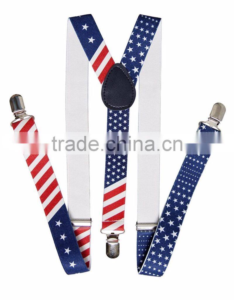 Men Women America USA Flag Braces Bowtie Set Adult Bow Tie & Suspender Set