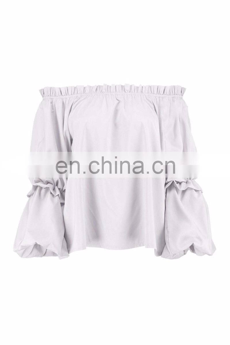 Off Shoulder Long Ruffle Sleeve Bardot Top Woman