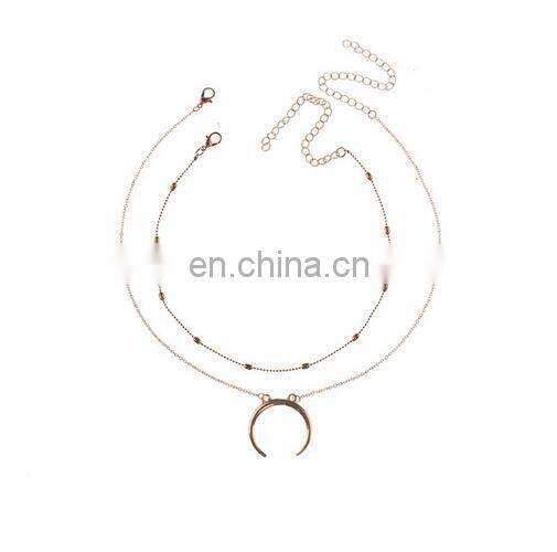 Fashion Summer Jewelry Beads Double Layers Necklaces Moon Pendant Necklace