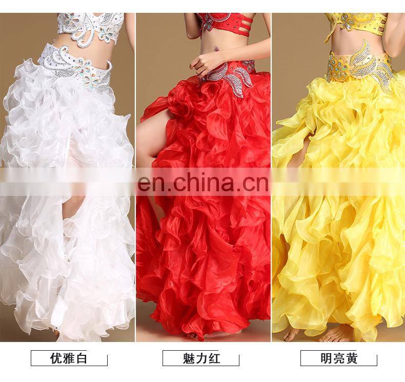 Q-6051 Plus size long organza wave performance belly dance skirt with slit