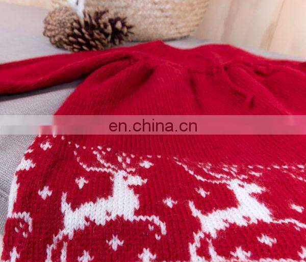 long sleeve Popular design red knitted dress baby girls kids for warm winter