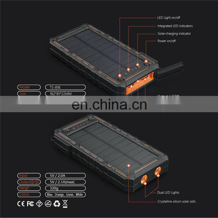 2019 New Style Solar Power Bank Charger 10000 mah Waterproof With Flashlight