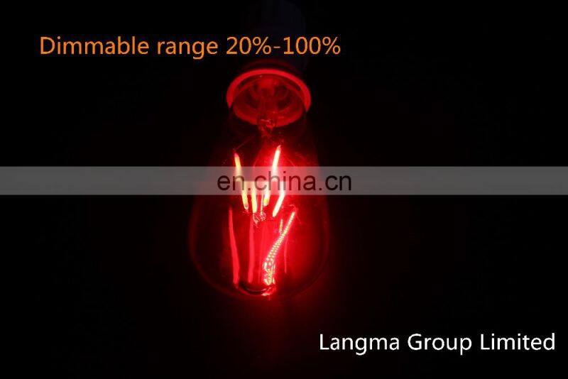 st58 dimmable st58 clear amber glass 2200k e22 e27 b22 3.5W RGB carbon led filament bulb