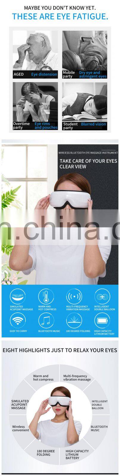 USB Bluetooth Electronic Portable Vibration Smart Eye Massager Heated