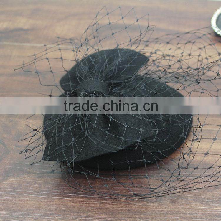 2015 Fashionable Mini Wool Hat Fascinator Hat With Veiling