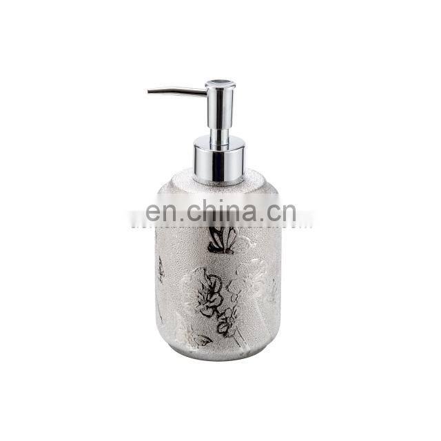 Elegant silver design 6pcs relief hand painted ceramic bathroom accessory sets with soap dispenser toilet brush