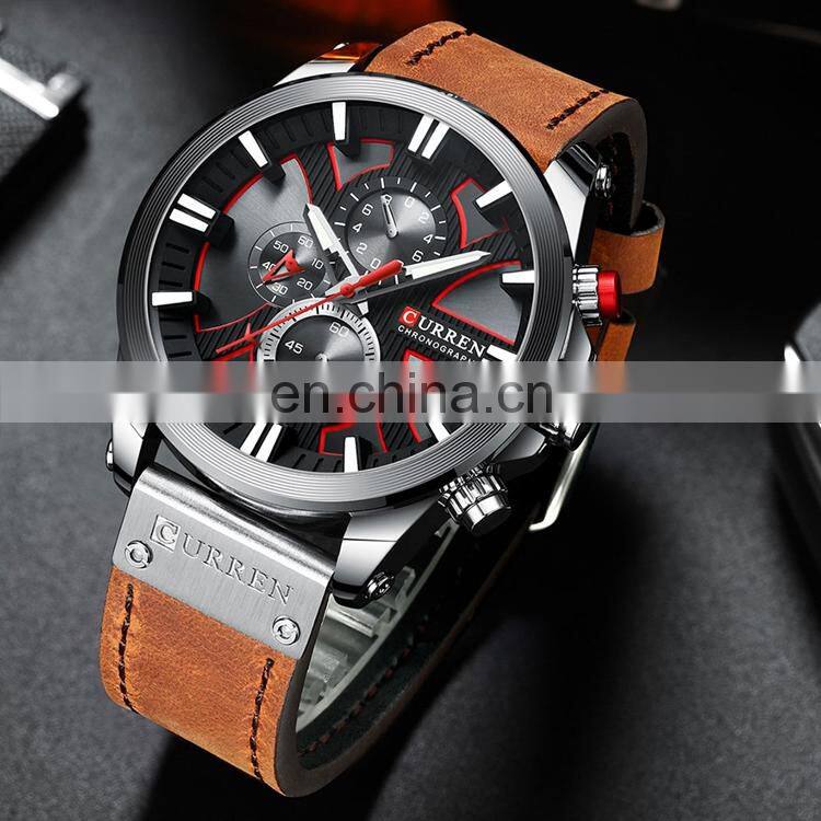 CURREN 8346 Men Black Leather Strap Analog Quartz Watches Chronograph Calendar Luminous Mens Wrist Watch