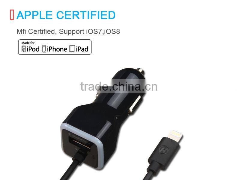MFi certified Manufacturers fast charging MFi certified 8pin 3.4A USB Car Charger with MFI Cable for iPhone 6 6s Plus 5S 5C 5 SE