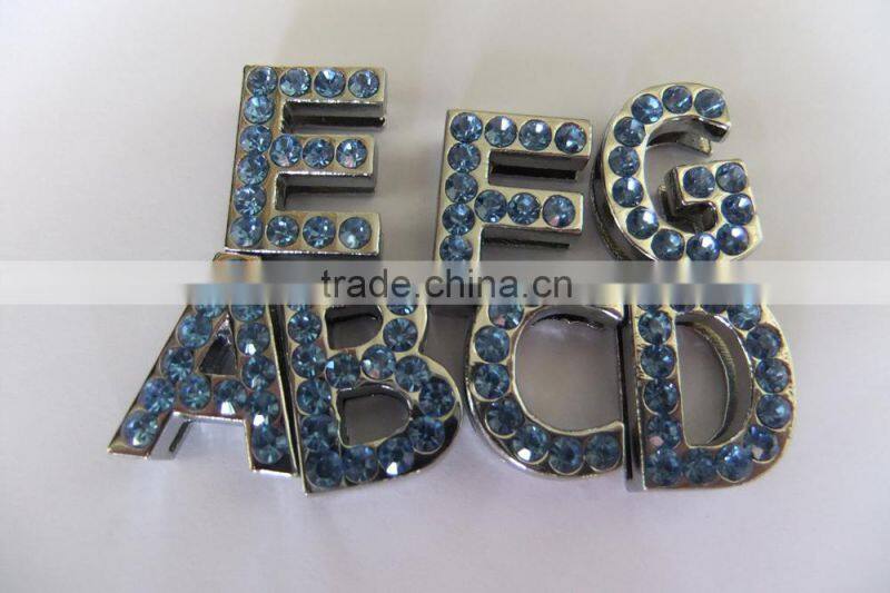 Zinc Alloy 18mm Slide Letters with Light Blue Rhinestones