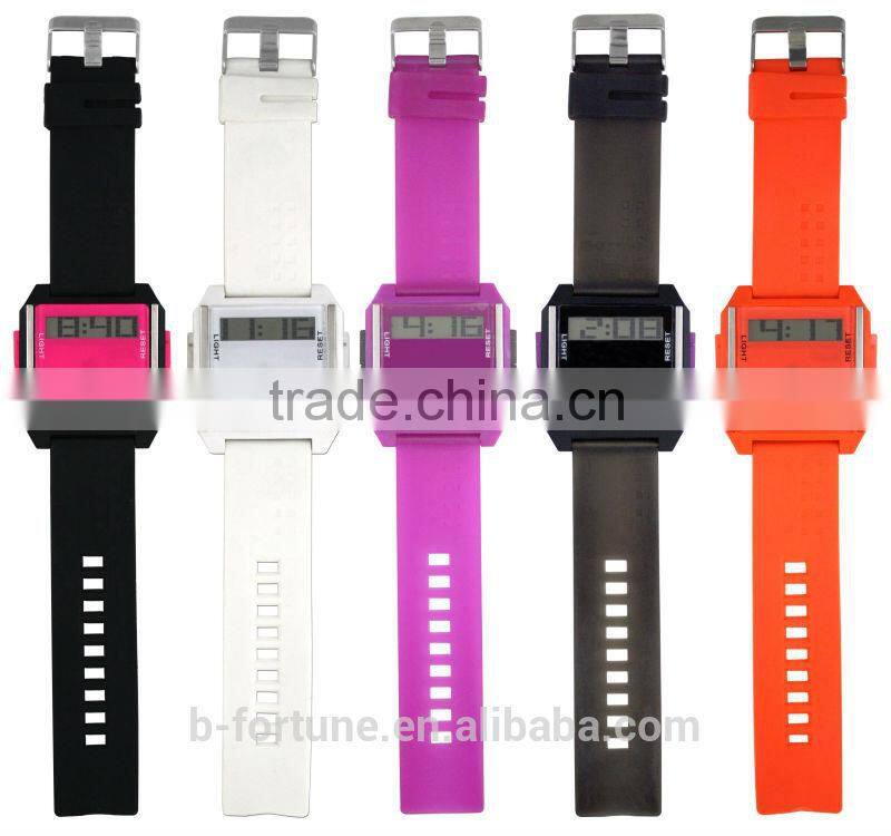BFLV7_PU Purple Color 2 display LCD plastic thin digital watch