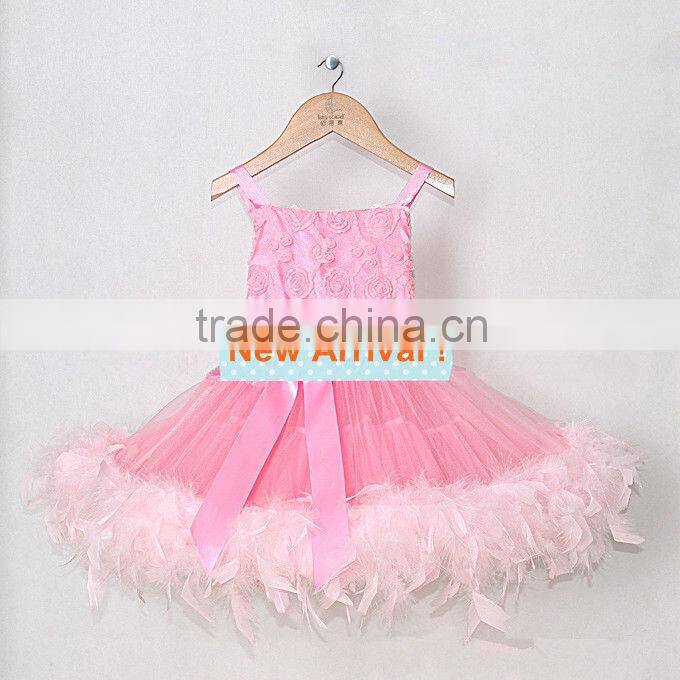 Lovely Brown Net Dot Bubble Skirt Top Quality Girl TUTU Bow Dress
