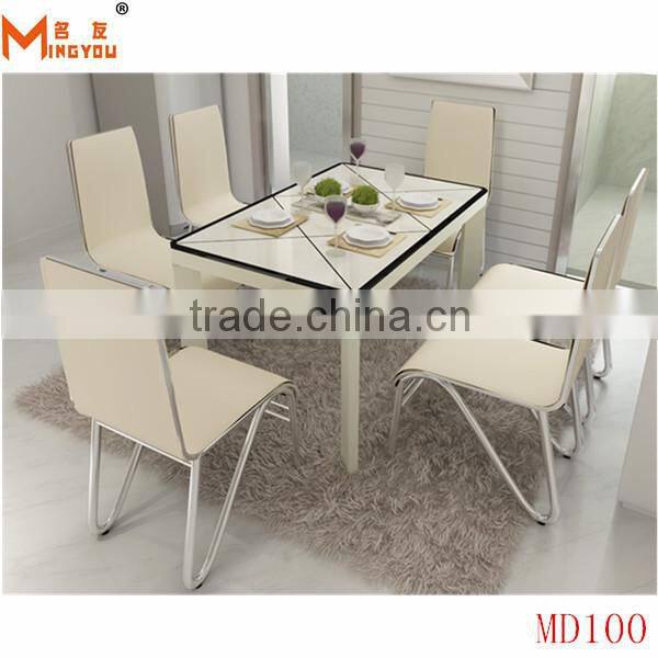 modern metal glass dining table set made in china