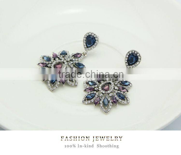 New Charm Fashion Crystal Rhinestone Water Drop Leaf Flower Dangle Drop Earrings