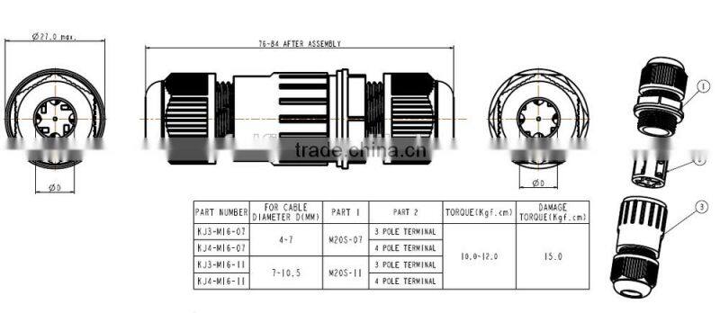 LED lighting outdorr Plastic waterproof IP67 IP68 cable connector