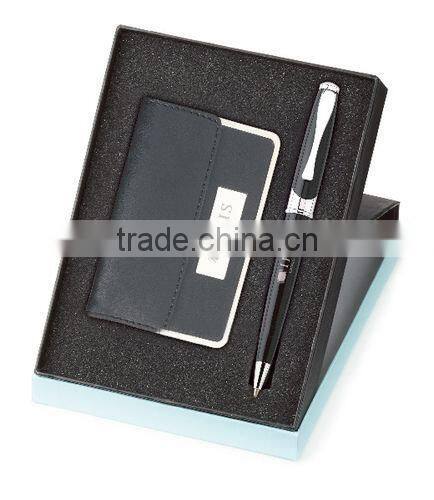 Fancy Promotional Card Holder With Pen Leather Gift Set
