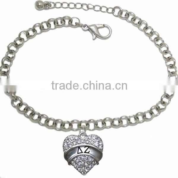 Genuine Austrian Clear Crystal DELTA ZATA SORORITY Charm Chain Link Bracelet