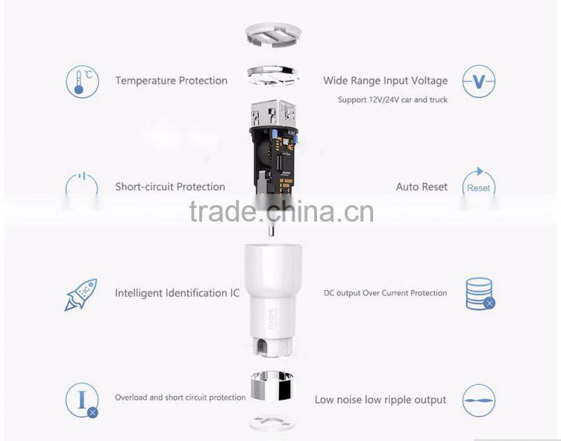 Original Xiaomi Roidmi Bluetooth USB Car Charger 5V/3.1A 2 USB Port Hi-Fi Receiver Android Navigation Fast Xiaomi roidmi Charge