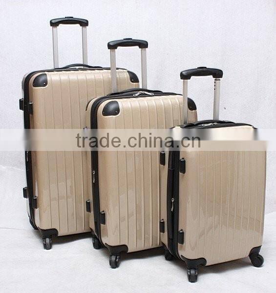 stock ABS+PC 3pcs expandable rolling trolley luggage set with univeresal wheels