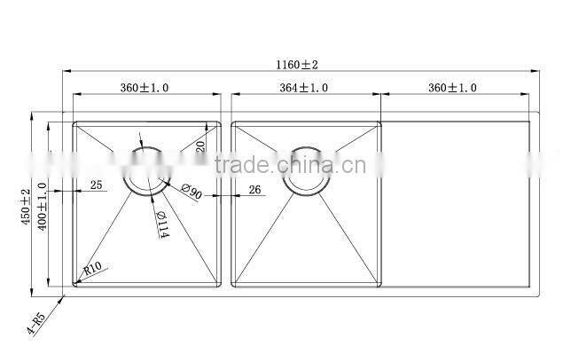 Rectangular customized double bowl drainboard stainless steel sink for kitchen