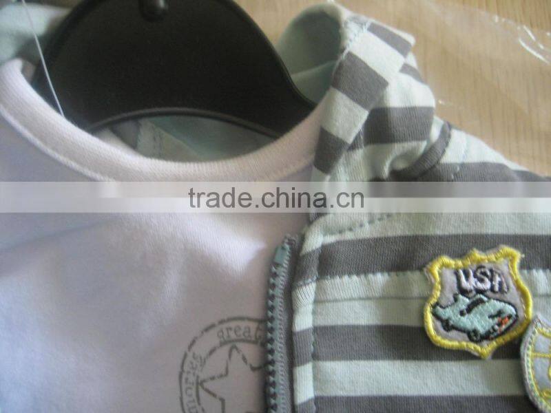 spring child jacket Tshirt and pants sets strpe casual sport set with hood 3pcs clothing set baby clothes set