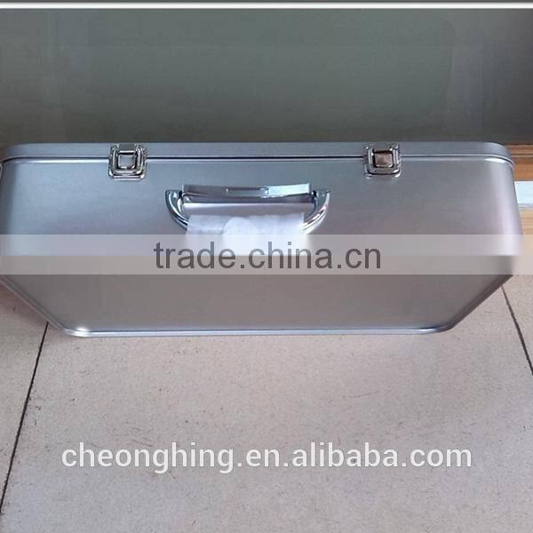 large rectangular hinged tin box with handle&lock