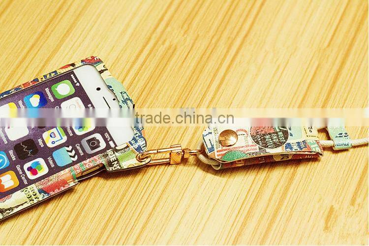 Printed Mobile Phone Case With Sling Rope Cute Cartoon Print Leather Case For iPhone 6
