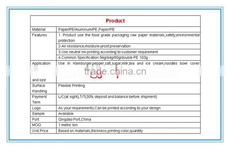 PE coated packaging paperOEM printing cofee sugar pack,pe coated sugar sachet High quality OEM printing cofee sugar packaging