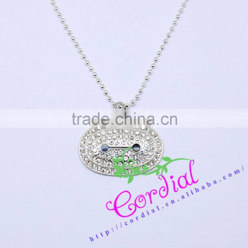 Fashion Jewelry Long Chain Crystal Alloy Big Hero Pendant Necklace For Gift