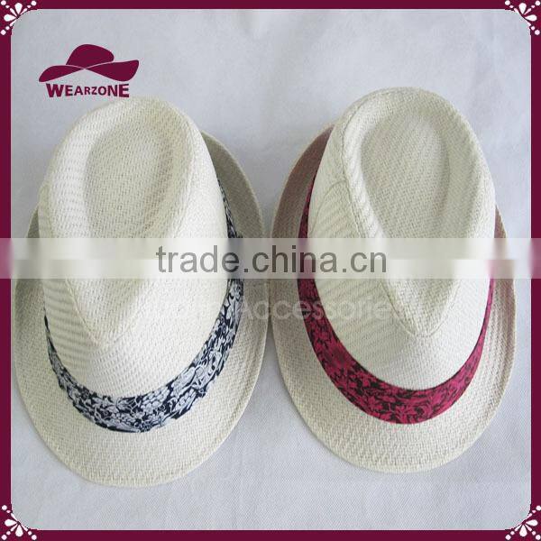 Short Brim Paper Straw Fedora with Flower Band