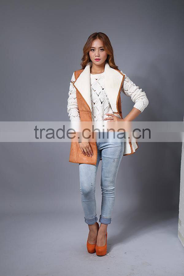 Women Real Leather Fur Vest / Lamb Fur Vest For Lady