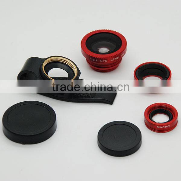 mobile phone fisheye wide-angle macro lens 3in1 lens kit camera photo lens with universal pipe clamp