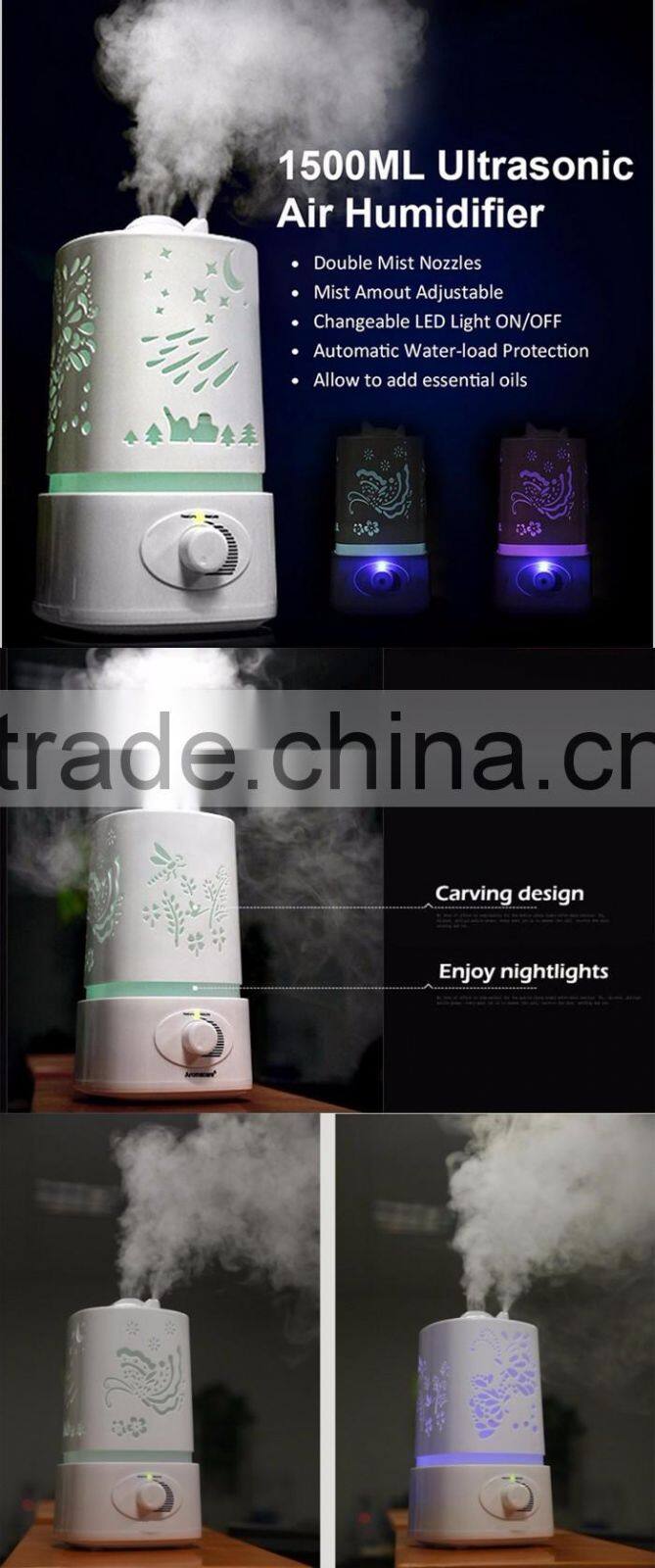 2016 Top Rated Home Appliance Ultrasonic Humidifier With 1.5 L Water Tank In PP Material