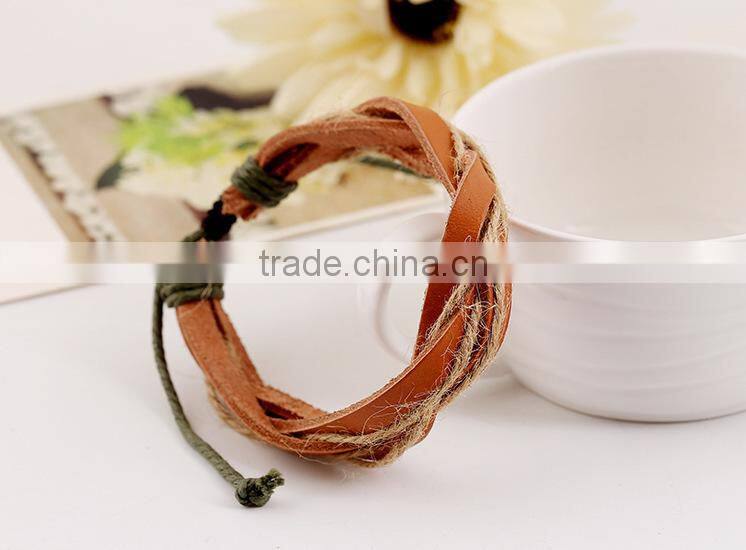 rope cheap pu leather bracelet, braided leather bracelet