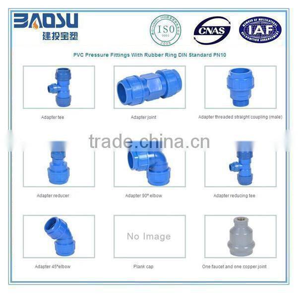 Pvc pressure fittings with rubber ring DIN standard PN10 for water supply