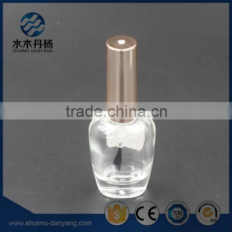 Flat clear cap with brush glass nail polish bottle