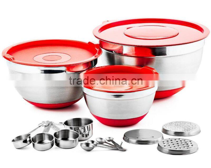 2016 new stainless steel mixing bowl set with 3 grater lid