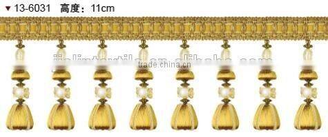 Fringes wholesalers 100% rayon material acrylic bead curtain tassel fringe beaded fringe with suede fabric