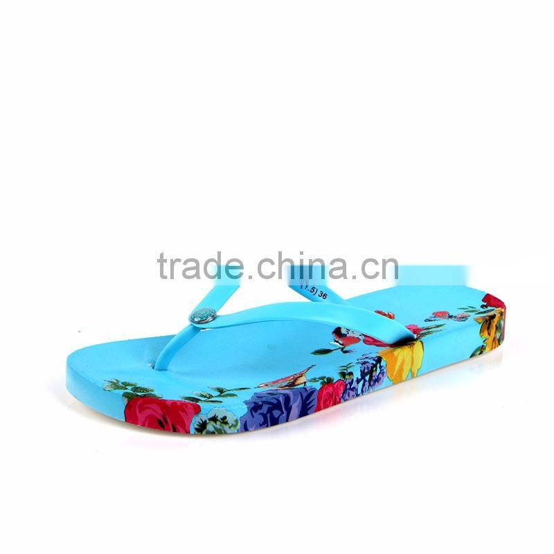 2016 sexy bulk wholesale custom printed ladies blue beach flip flops eva sandals for girls