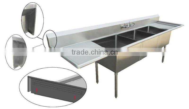 NSF and CSA approval two compartments stainless steel commercial kitchen sink