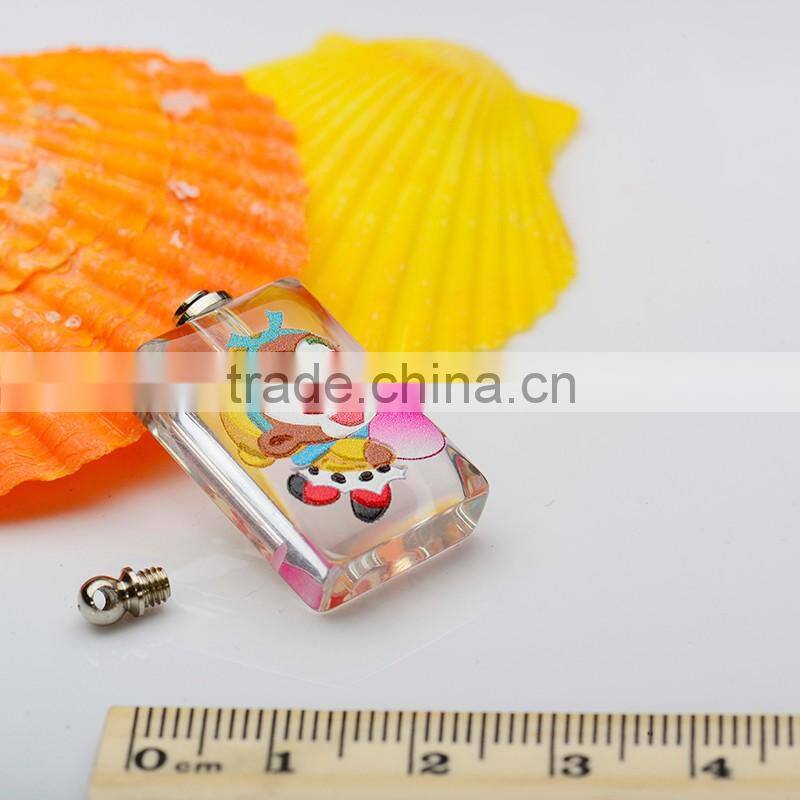 China Factory Customized 3D Photos Crystal Perfume Bottle Pendant Kartoon Monkey DIY Rice Art Pendant for Children Necelace