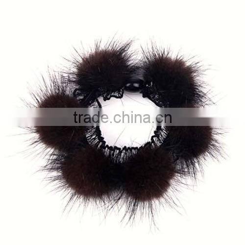 Real Natural Mink Fur Elastic Hair Band for Fashion Girls from Korean Style with Lace
