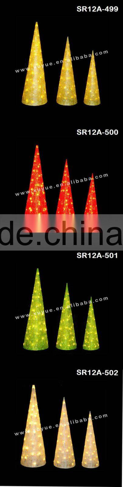 3pcs LED rattan Christmas cones set with light