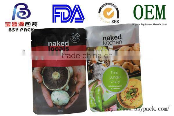 selling well all over the world laser easy tear 3 side seal zipper cooked meat pack bag export with congelado 20C