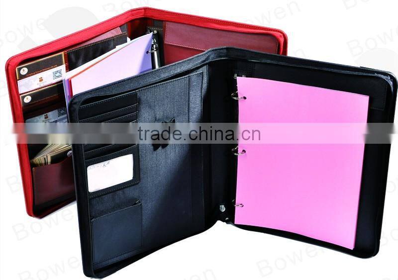 high quality vintage PU leather portfolio with tote / 3 metal ring binder folder