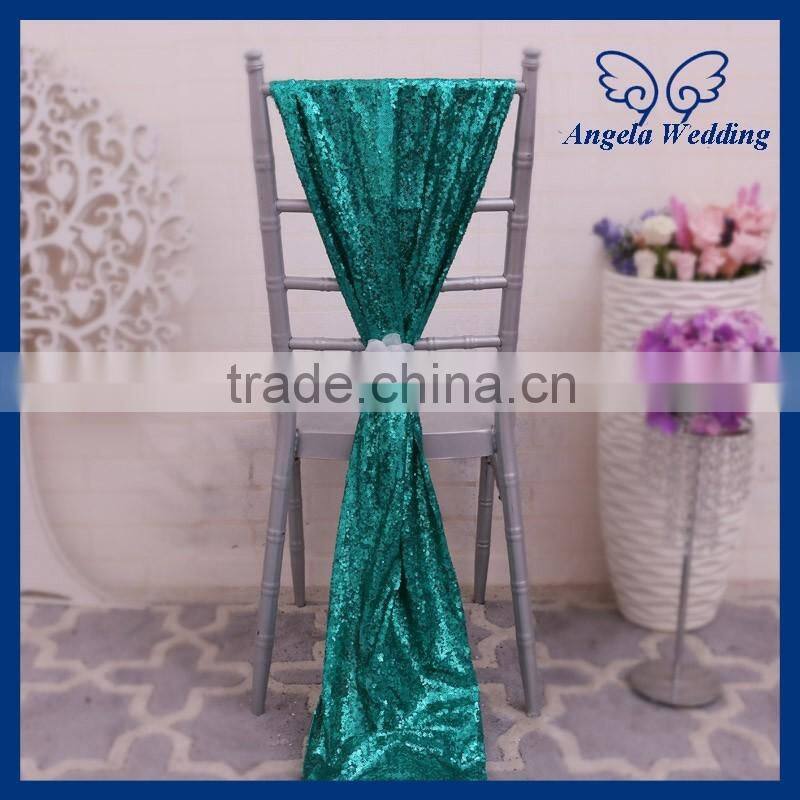 SH005D Custom made many colors Nice new wedding chair sash gold sequin chair sash with white flower