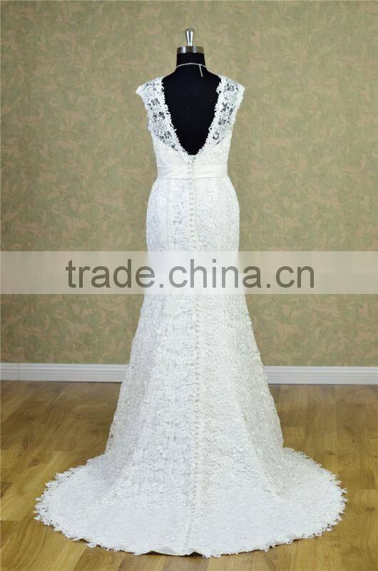 Real photo French Lace long train wedding dress with sleeve